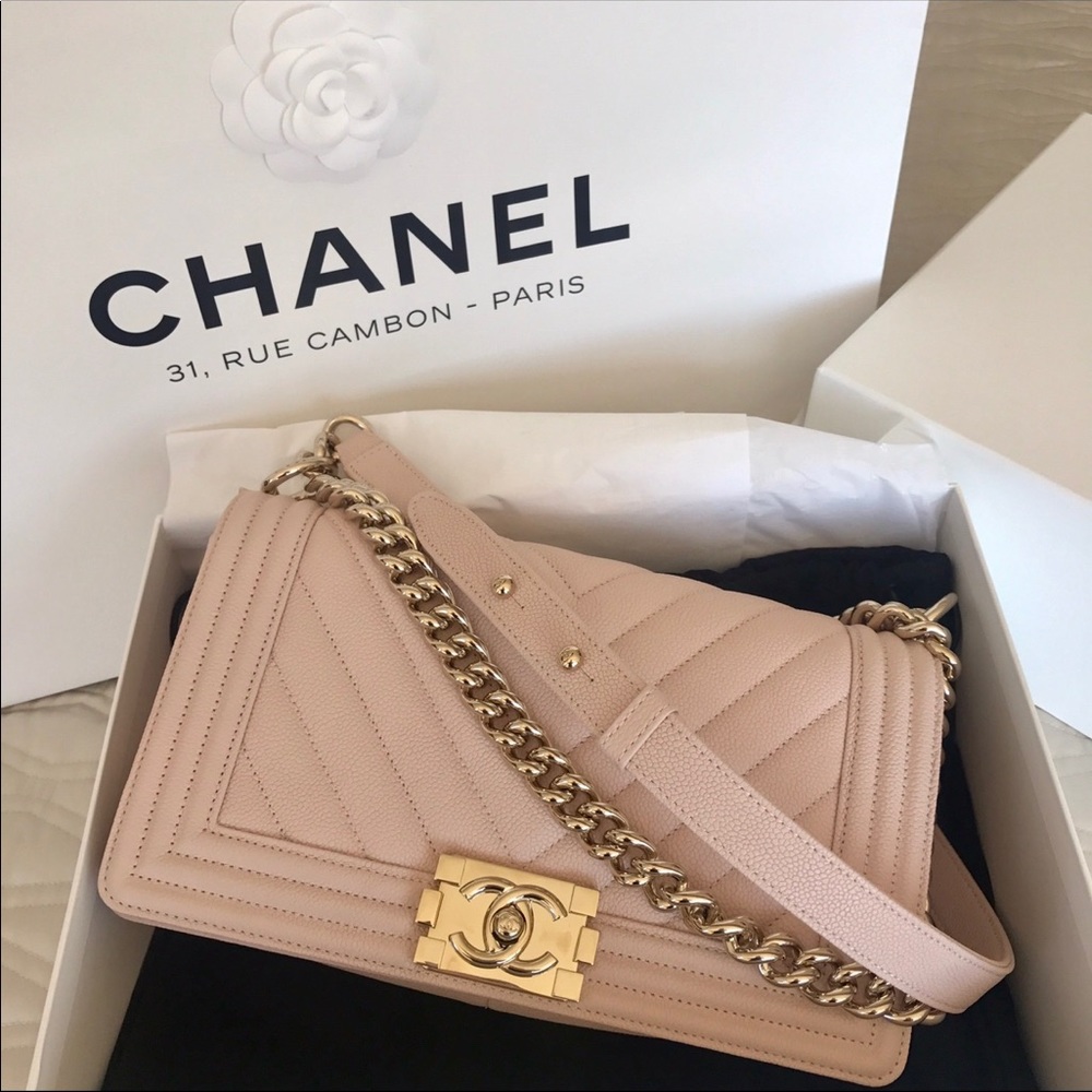 Pink Chanel Boy Bag with Champagne Hardware